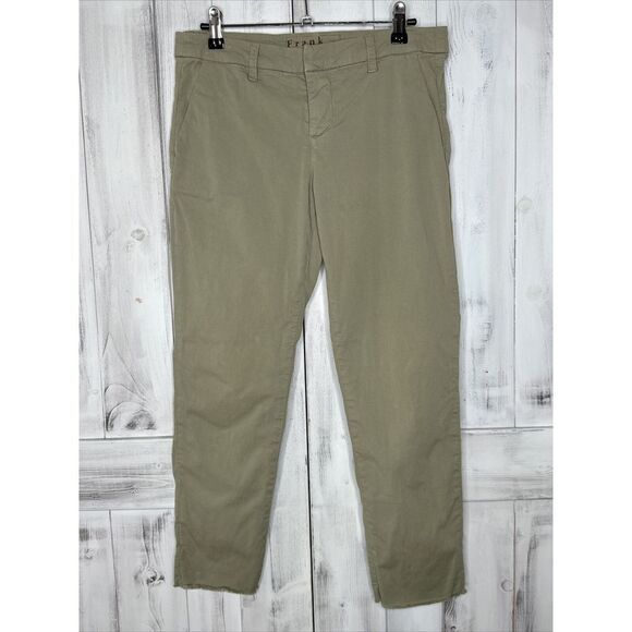 WOMENS FRANK & EILEEN WICKLOW CHINO CROPPED RAW EDGE TWILL PANTS LIGHT GREEN 2